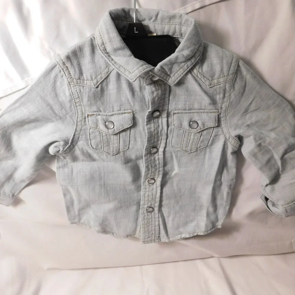 OshKosh Blue Denim Snap Front Shirt Size 12 Months NEW